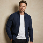 Herren Strickjacke Mit Reißverschluss – Gerippter Zip Cardigan Mit Hohem Kragen