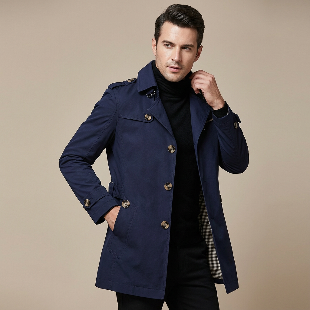 Herren Winter Trenchcoat – Klassischer Mantel Mit Hohem Kragen & Wärmender Verarbeitung