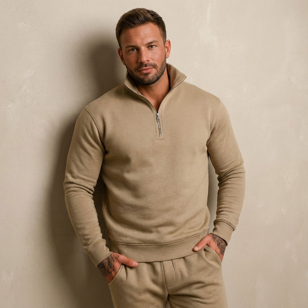 Herren Half-Zip Trainingsanzug Set – Lässiger Athleisure-Jogginganzug Für Zuhause, Gym & Freizeit