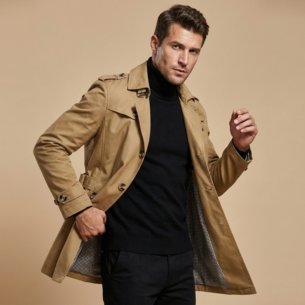 Herren Winter Trenchcoat – Klassischer Mantel Mit Hohem Kragen & Wärmender Verarbeitung