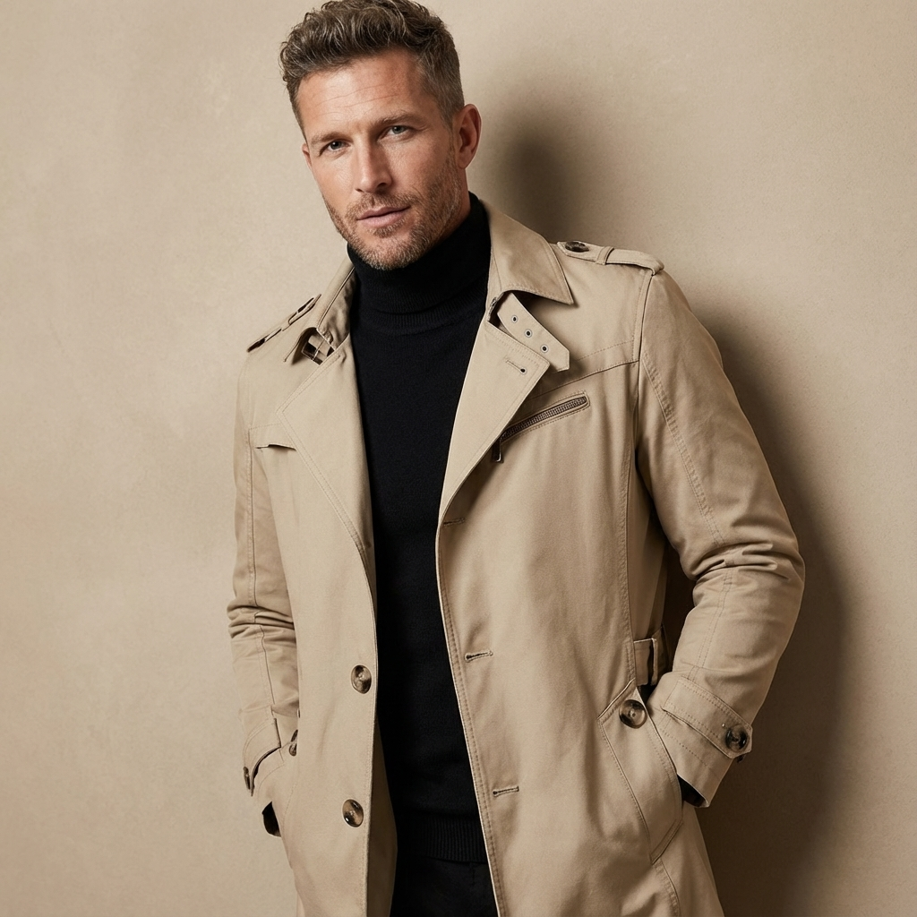 Herren Winter Trenchcoat – Klassischer Mantel Mit Hohem Kragen & Wärmender Verarbeitung