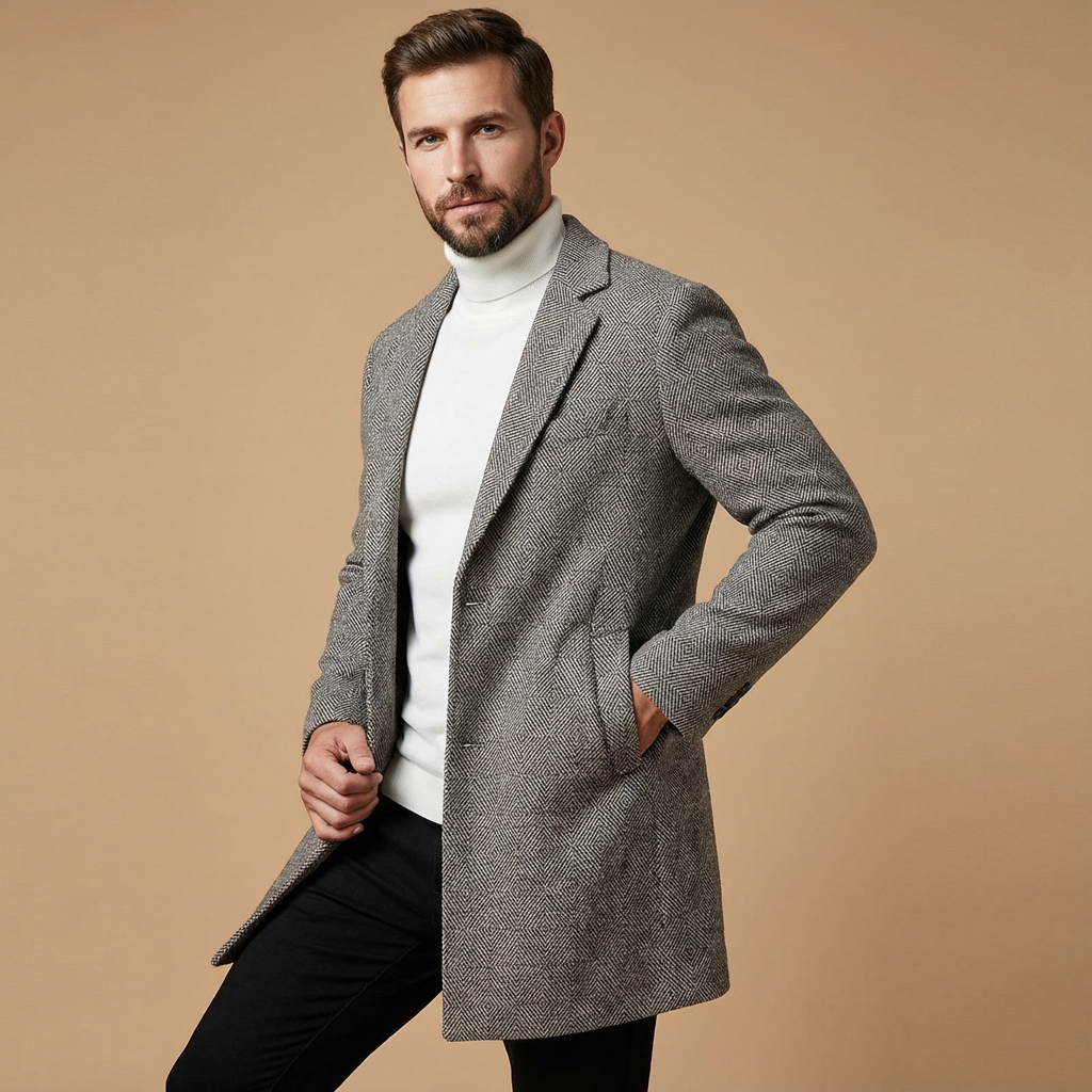 Herren Wollmantel Kariert – Eleganter Plaid Wintermantel Mit Wollmischung & Modernem Slim Fit