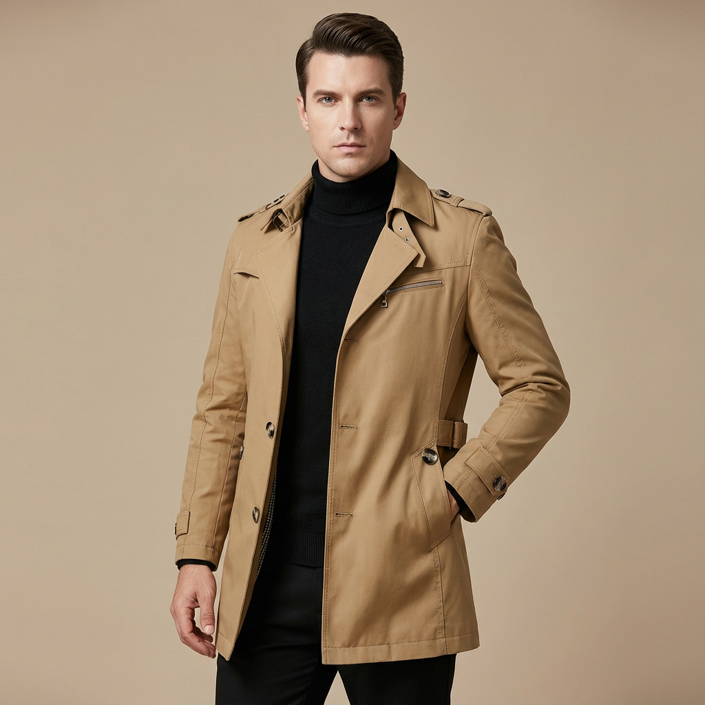 Herren Winter Trenchcoat – Klassischer Mantel Mit Hohem Kragen & Wärmender Verarbeitung