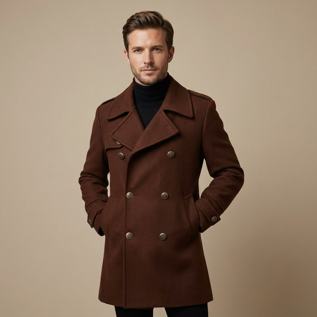 Herren Trenchcoat Mittel-Lang – Doppelreihiger Wintermantel Elegant, Warm & Alltagstauglich