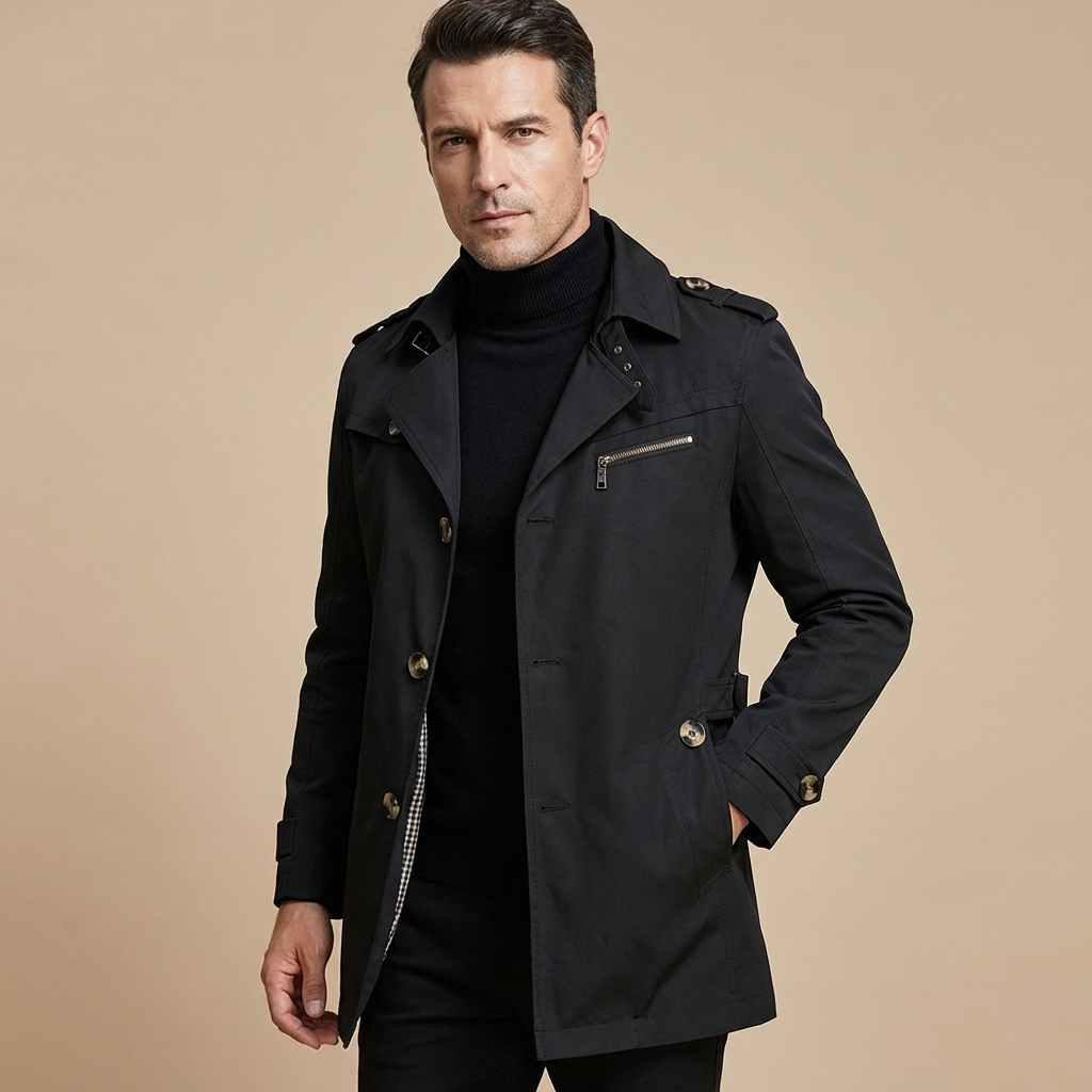 Herren Winter Trenchcoat – Klassischer Mantel Mit Hohem Kragen & Wärmender Verarbeitung