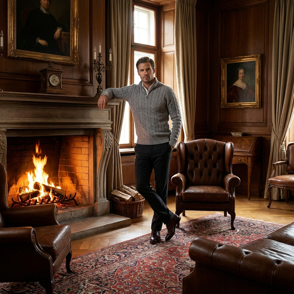 Herren Merino Half-Zip Pullover – Preppy Strickpullover Für Smart Casual & Business