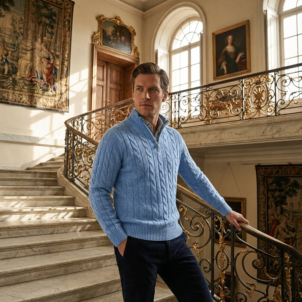 Herren Merino Half-Zip Pullover – Preppy Strickpullover Für Smart Casual & Business