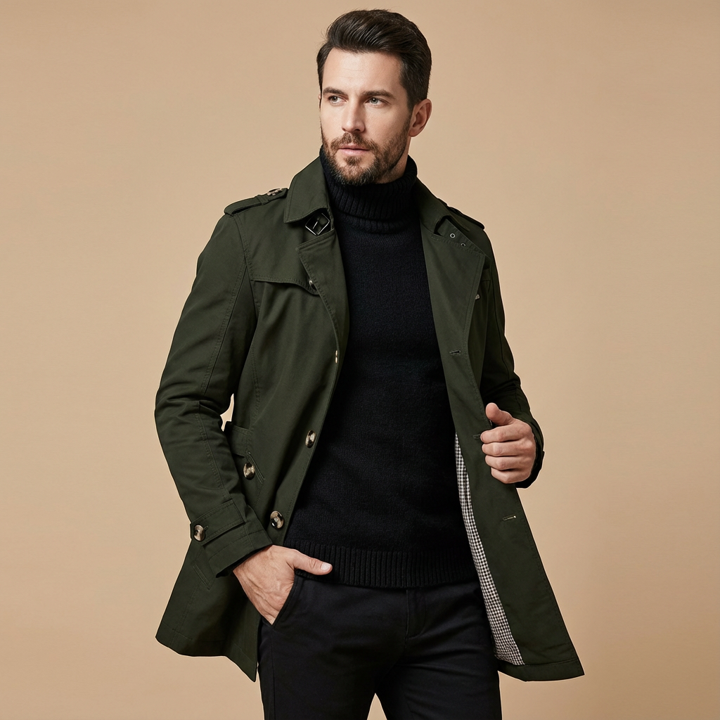 Herren Winter Trenchcoat – Klassischer Mantel Mit Hohem Kragen & Wärmender Verarbeitung