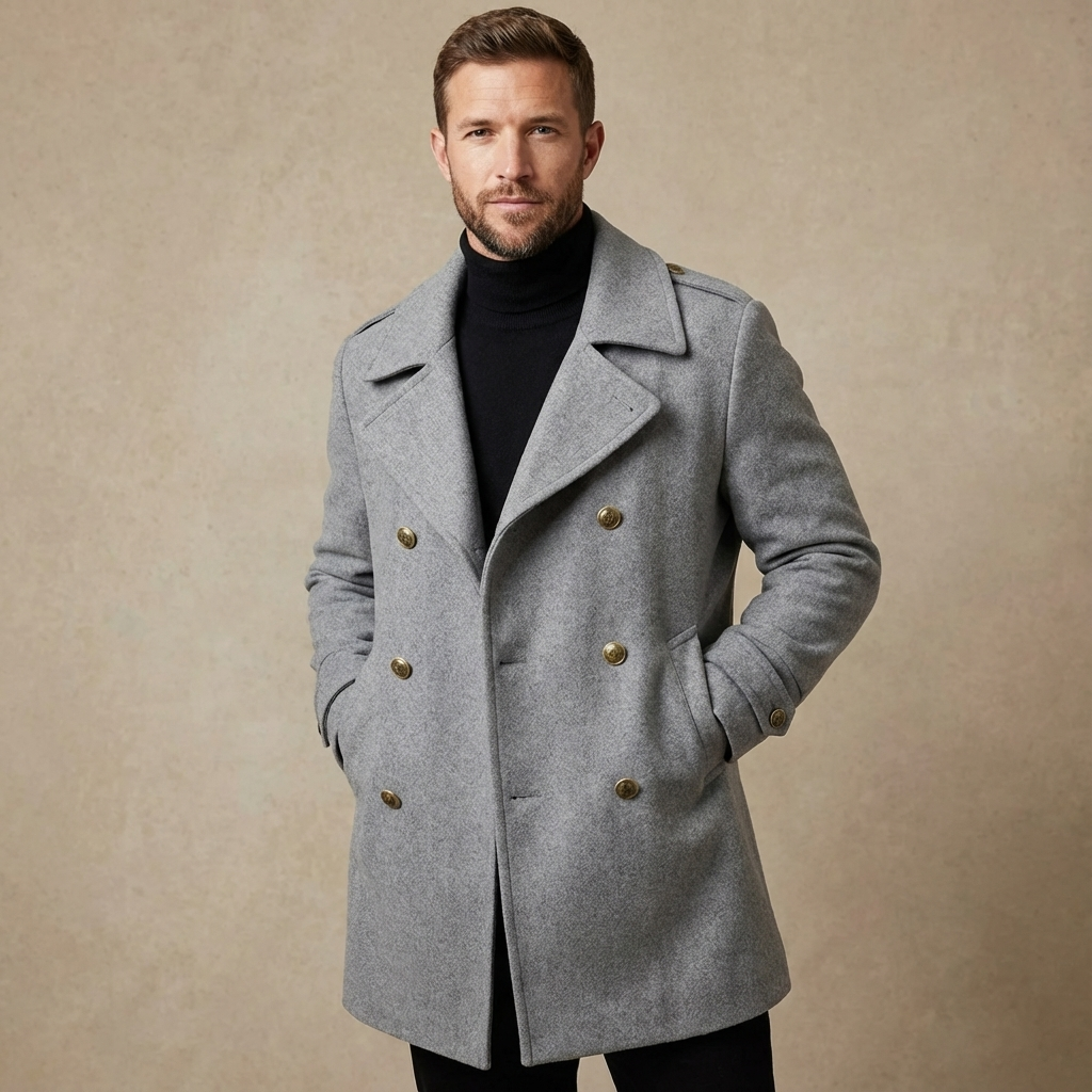 Herren Trenchcoat Mittel-Lang – Doppelreihiger Wintermantel Elegant, Warm & Alltagstauglich