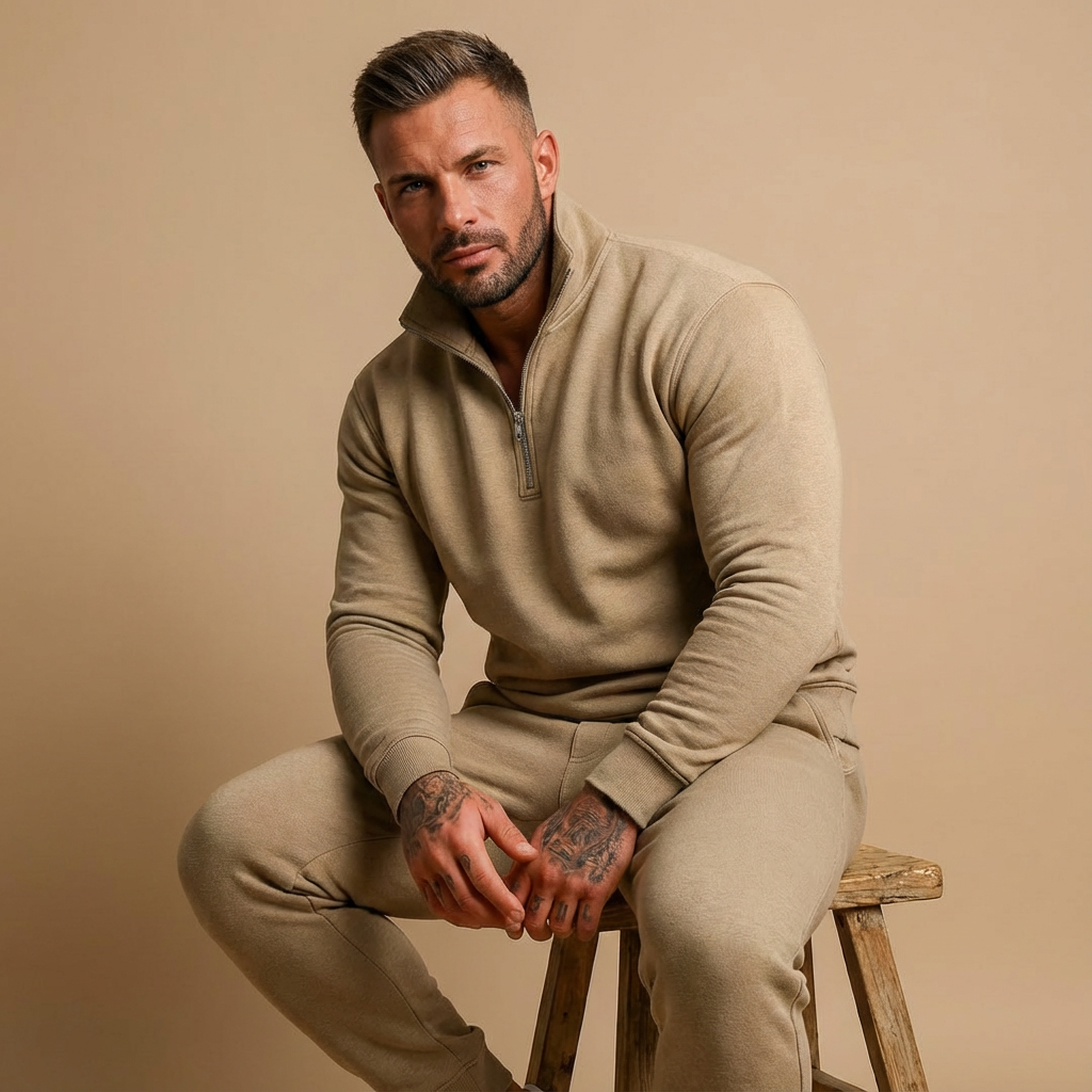 Herren Half-Zip Trainingsanzug Set – Lässiger Athleisure-Jogginganzug Für Zuhause, Gym & Freizeit