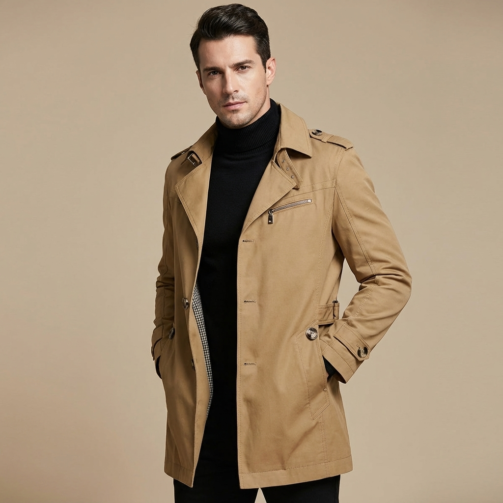 Herren Winter Trenchcoat – Klassischer Mantel Mit Hohem Kragen & Wärmender Verarbeitung