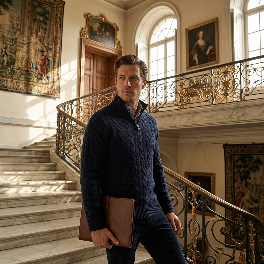 Herren Merino Half-Zip Pullover – Preppy Strickpullover Für Smart Casual & Business