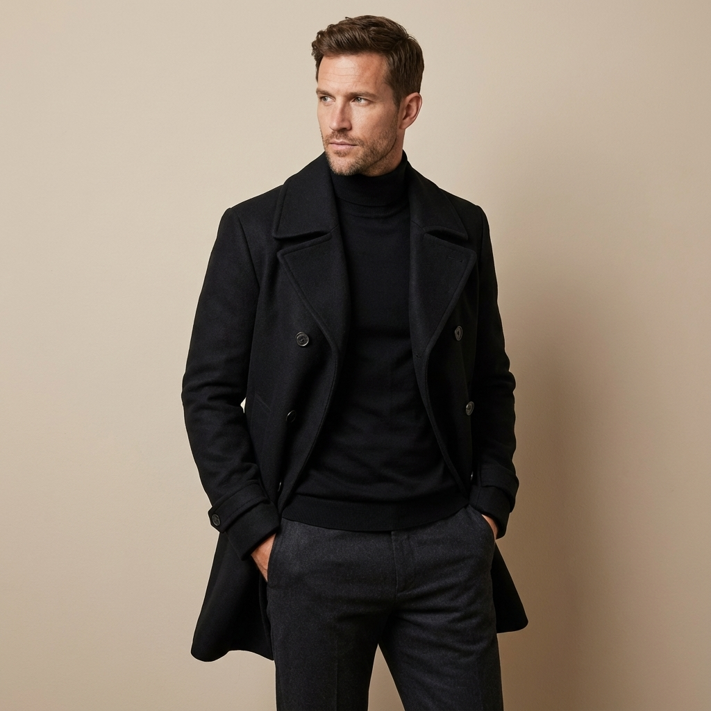 Herren Trenchcoat Mittel-Lang – Doppelreihiger Wintermantel Elegant, Warm & Alltagstauglich