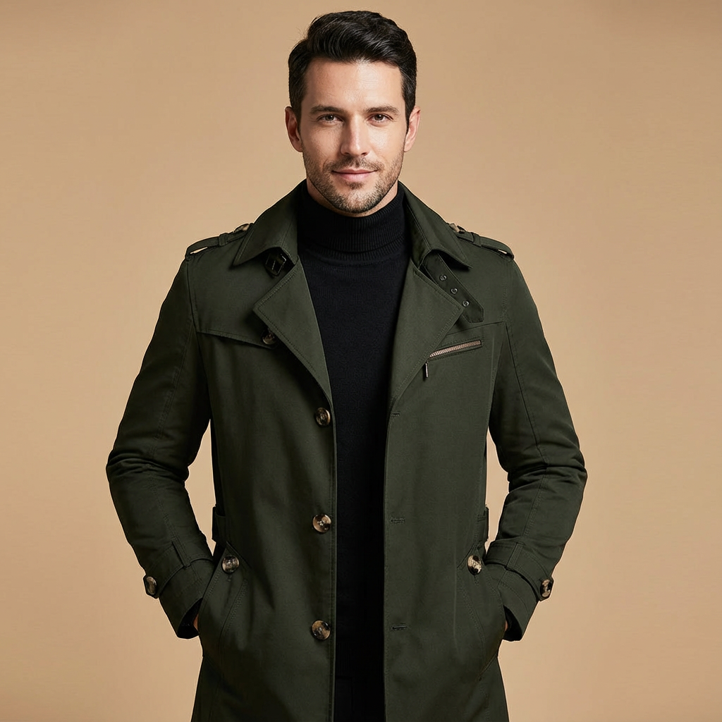 Herren Winter Trenchcoat – Klassischer Mantel Mit Hohem Kragen & Wärmender Verarbeitung