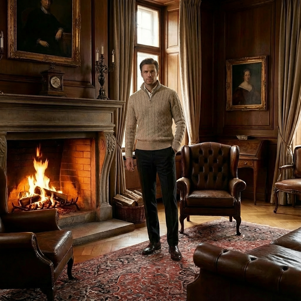 Herren Merino Half-Zip Pullover – Preppy Strickpullover Für Smart Casual & Business