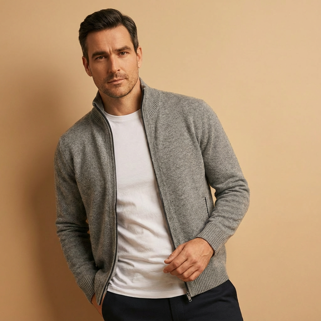 Herren Zip Cardigan – Moderner Strick mit Vollreißverschluss Für Alltag & Büro