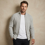 Herren Strickjacke Mit Reißverschluss – Gerippter Zip Cardigan Mit Hohem Kragen