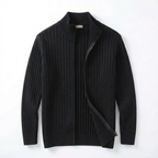 Herren Strickjacke Mit Reißverschluss – Gerippter Zip Cardigan Mit Hohem Kragen