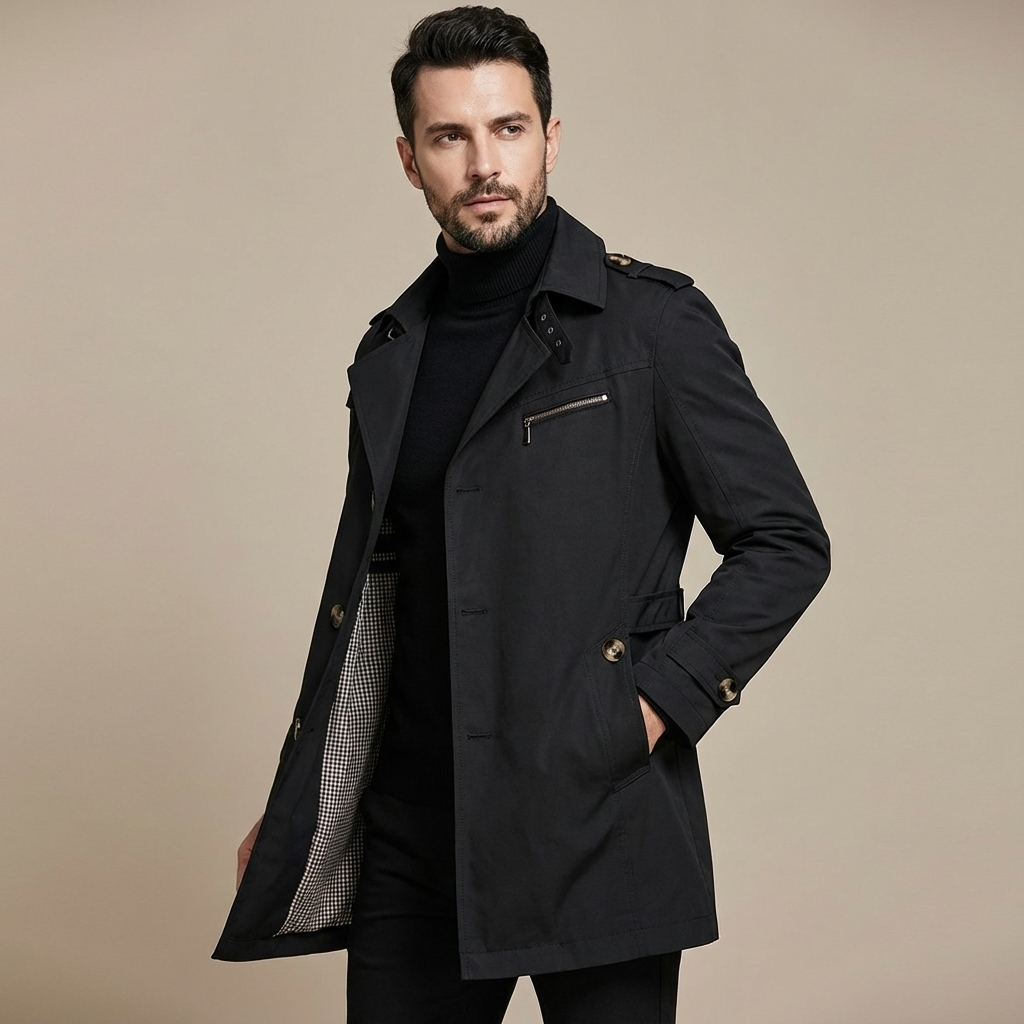 Herren Winter Trenchcoat – Klassischer Mantel Mit Hohem Kragen & Wärmender Verarbeitung