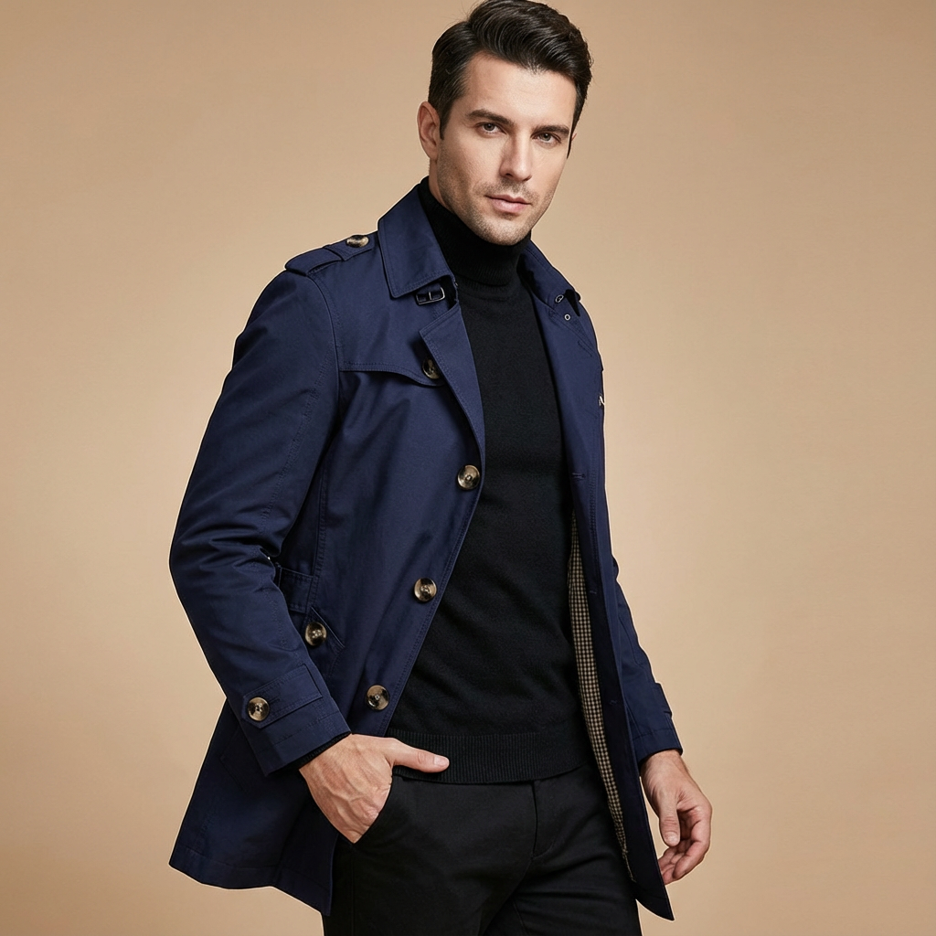 Herren Winter Trenchcoat – Klassischer Mantel Mit Hohem Kragen & Wärmender Verarbeitung