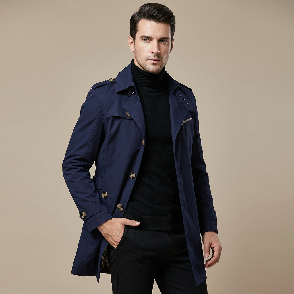 Herren Winter Trenchcoat – Klassischer Mantel Mit Hohem Kragen & Wärmender Verarbeitung