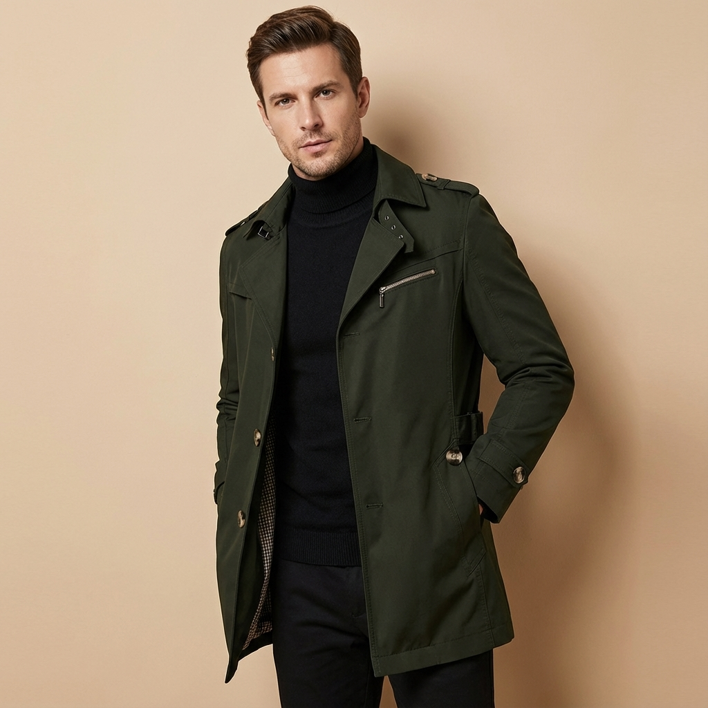 Herren Winter Trenchcoat – Klassischer Mantel Mit Hohem Kragen & Wärmender Verarbeitung