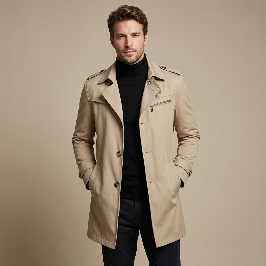 Herren Winter Trenchcoat – Klassischer Mantel Mit Hohem Kragen & Wärmender Verarbeitung