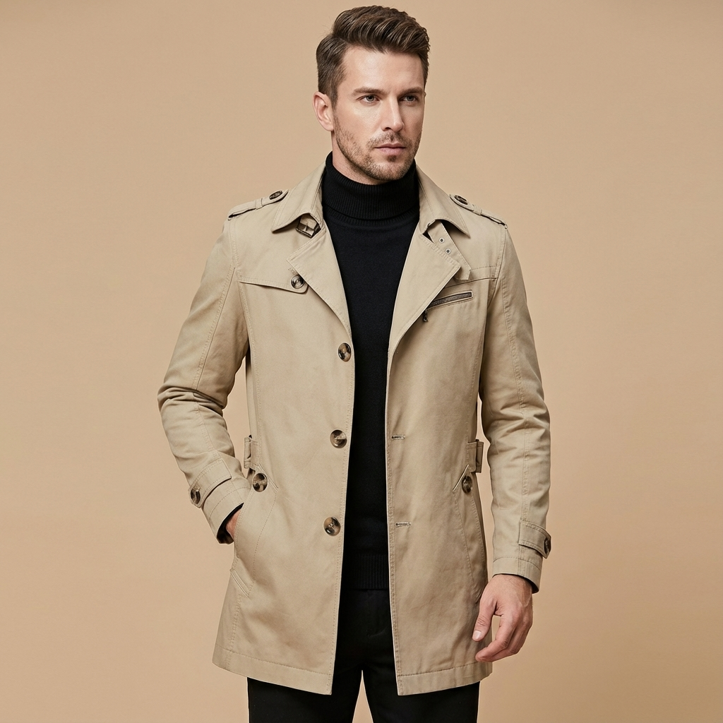 Herren Winter Trenchcoat – Klassischer Mantel Mit Hohem Kragen & Wärmender Verarbeitung