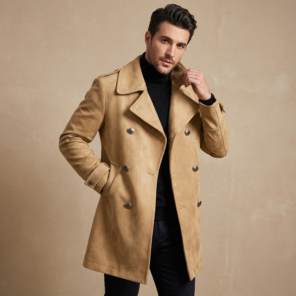 Herren Trenchcoat Mittel-Lang – Doppelreihiger Wintermantel Elegant, Warm & Alltagstauglich